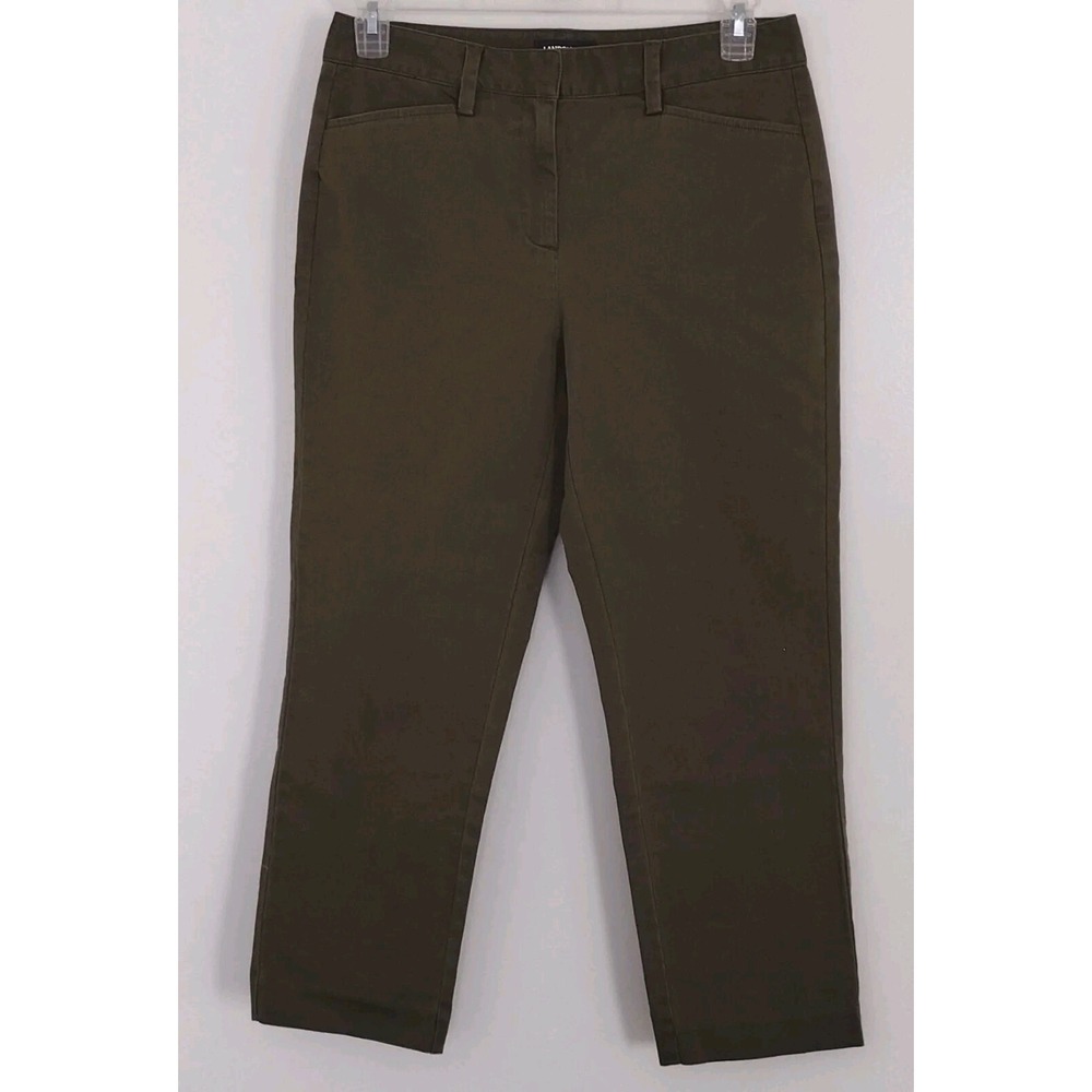 Lands End Olive Green Womens Size 8 Chino Crop Mid Rise Slim Leg Pants Preowned